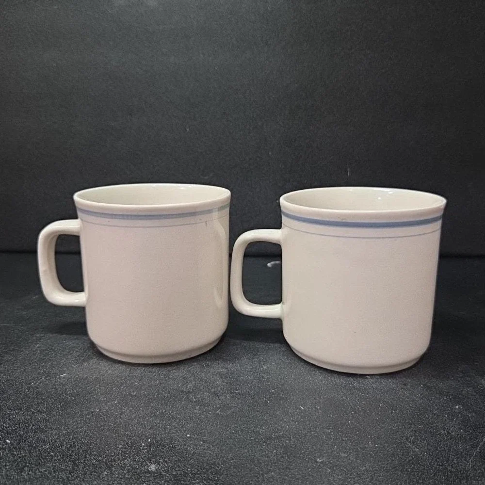 Gibson‎ Style Stoneware Coffee Cups, Purple Blue Rose Design Mugs, Set of 2, Vtg